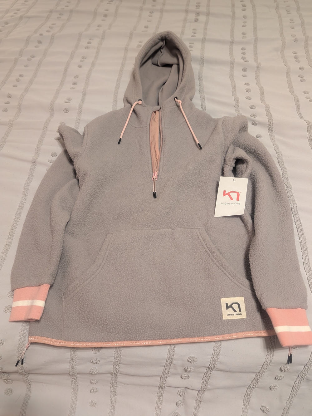 NWT Kari Traa Rothe Teddy Fleece Hoodie - Gray & Pink Half-Zip Women's Size XS